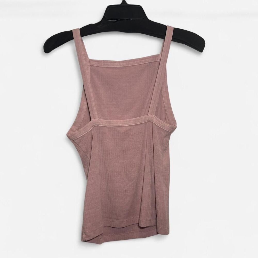 Free People Set Up Pale Pink Ribbed Square Neck Tank Top Soft Boho Crop XS - Picture 3 of 7